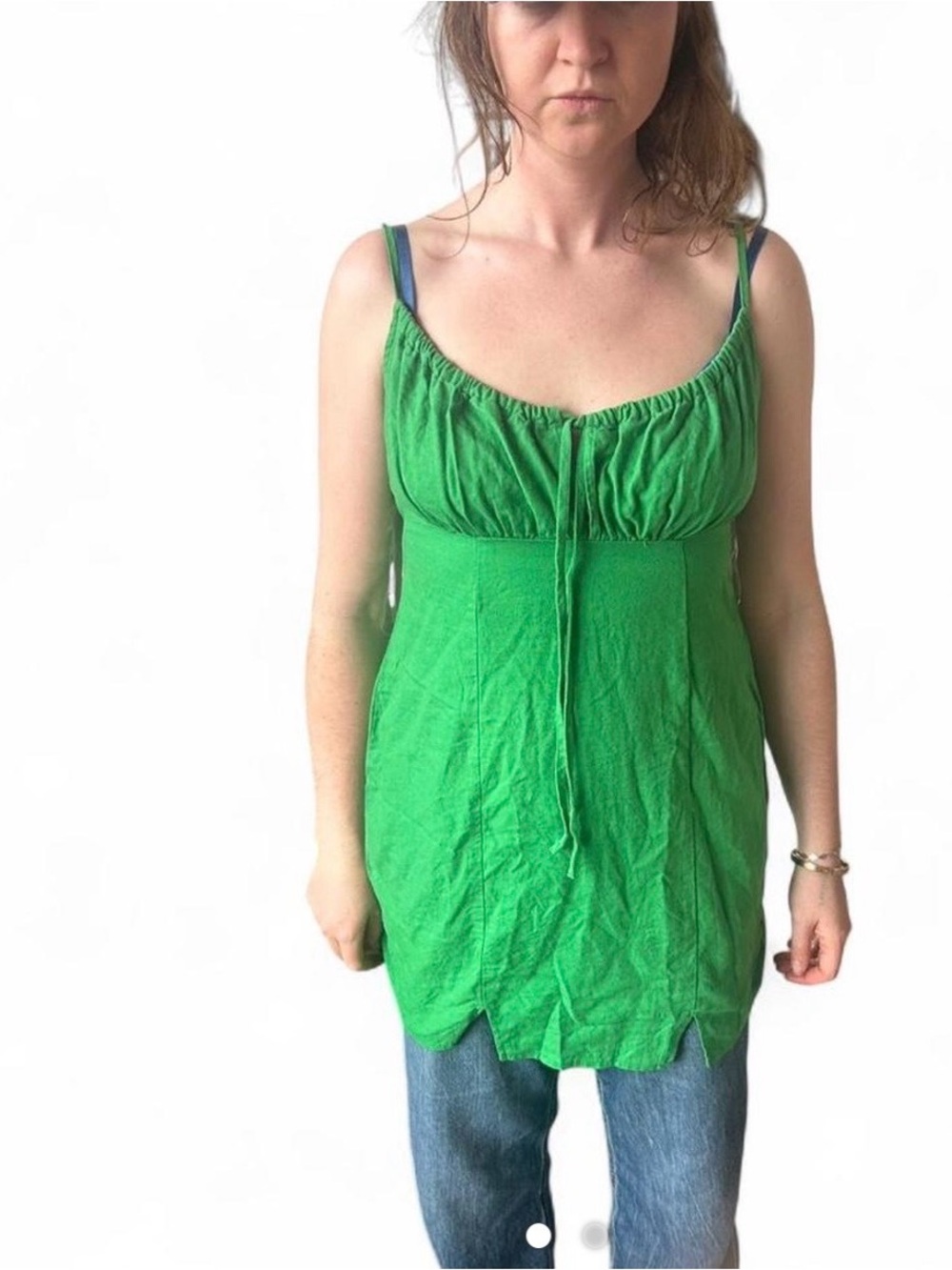 Green Sleeveless Scoop Neck Women's Top